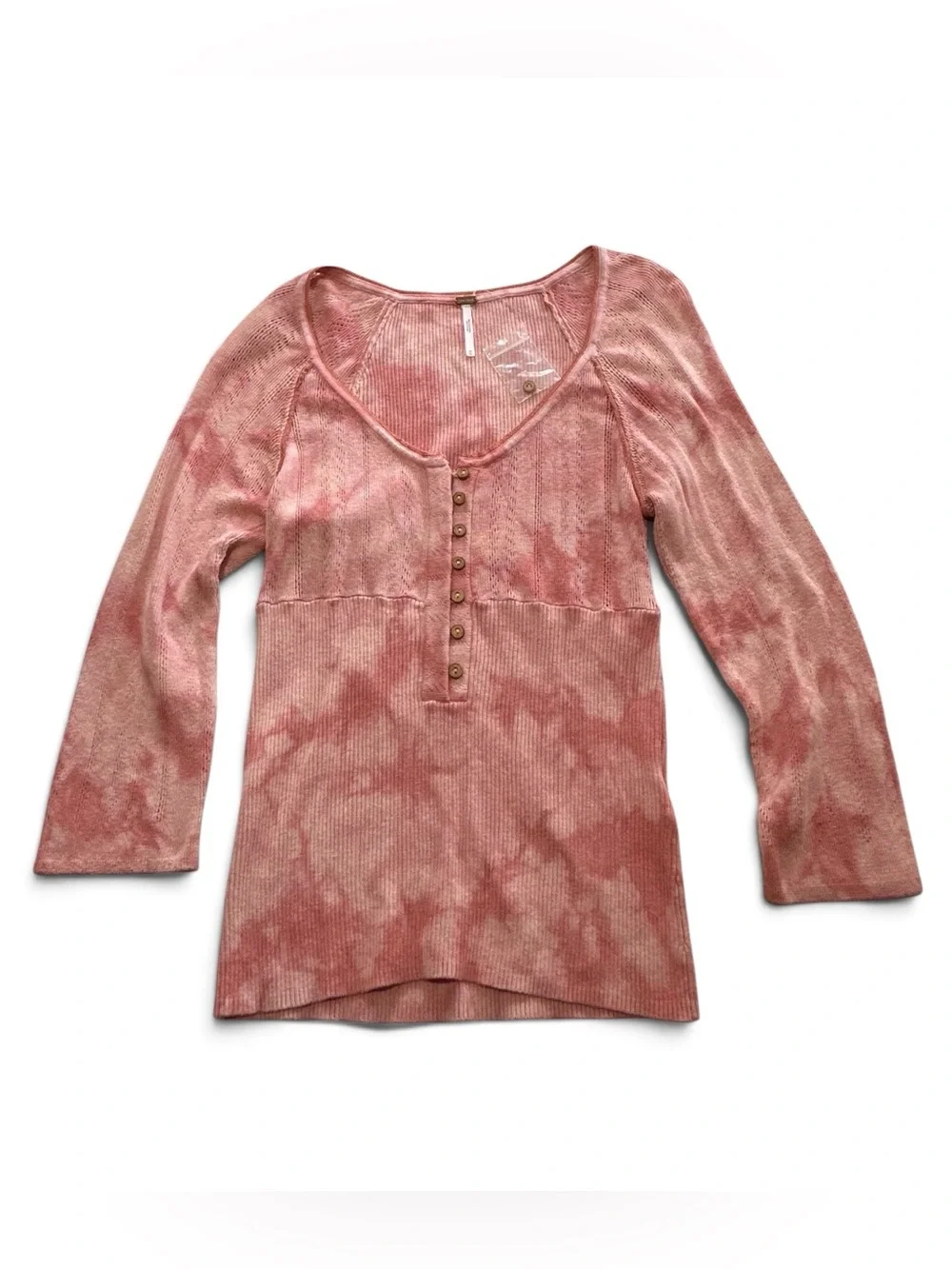 Free People Rory Henley Knit Top Pink Tie Dye Button Scoop Neck Boho